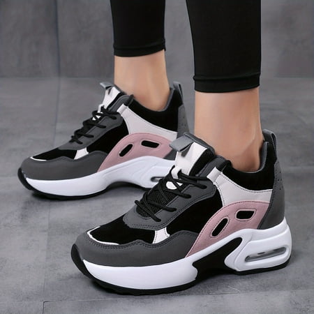 

Colorblock Platform Sneakers Trendy Lace Up Inner Heightening Fashion Air Cushion Sneakers