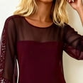 thumbnail image 5 of Mceream Women's Sequin Trim Sheer Mesh Mini Dress, Elbow Sleeve, Loose Shift Fit, Party, Night Out, Evening Events Wine S, 5 of 5