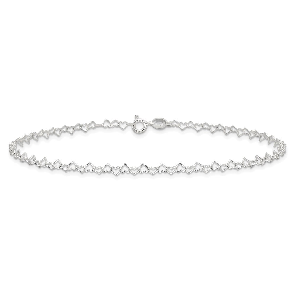 Auriga 925 Sterling Silver 0.5mm Fancy Heart Link Anklet 10inch for Women