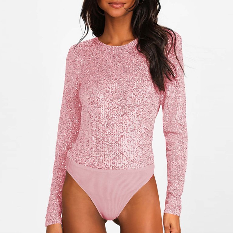 トップス things that matter JERSEY BODY SUIT Women's Seamless Sequins Bodysuit Long Sleeved Tight Tops