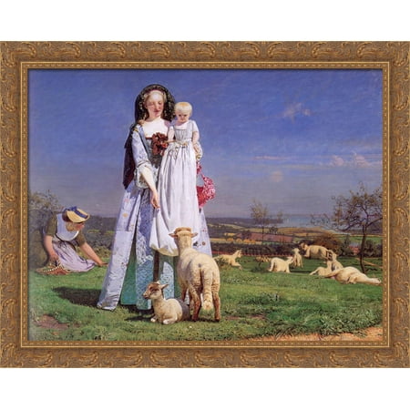 The Pretty Baa'Lambs 34x28 Large Gold Ornate Wood Framed Canvas Art by Ford Madox Brown