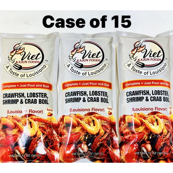 Viet Cajun Crawfish Lobster Shrimp & Crab Boil, Louisiana Flavor, 12 oz, Pack of 15, Made in USA