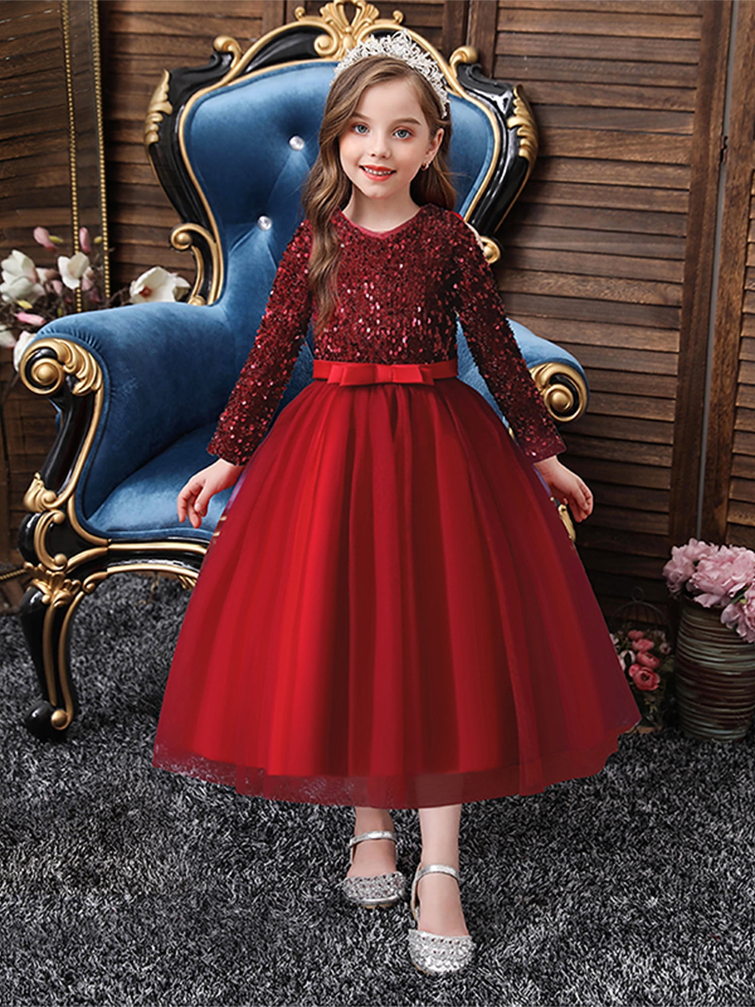 New Fashion Sequines Baby Girl Dress Wedding Evening Kids Dresses For Girls  Chidlren Birthday Party Princess Vestidos Si Color dress 7 Kid Size 8T