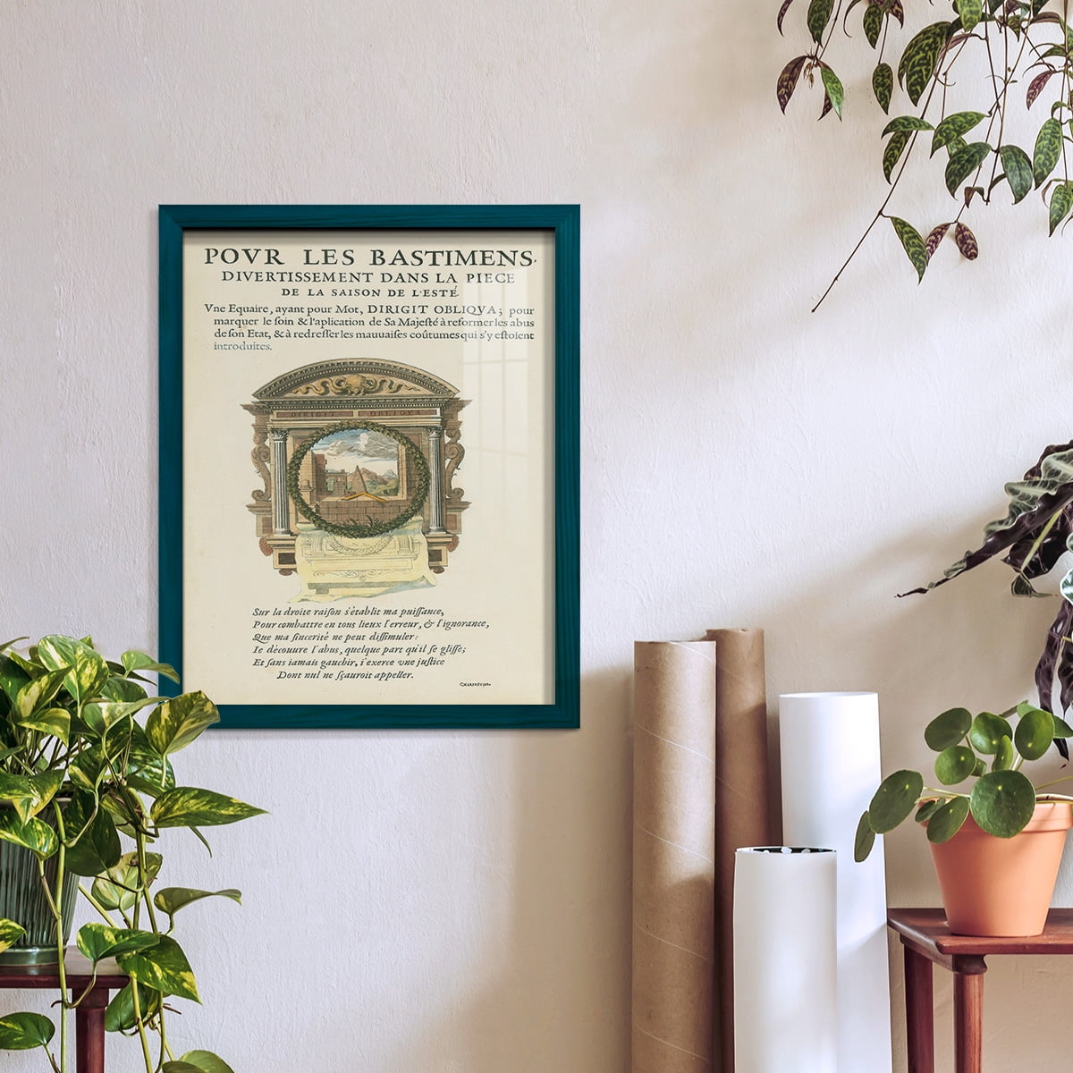 Printed Embellished Bookplate I - Framed Print w/glass - Ocean Blue