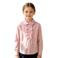 thumbnail image 5 of GobdXE Girls Solid Front Ruffle Round Collar Long Sleeve Button Down School Blouse Pink,15-16 Years, 5 of 6
