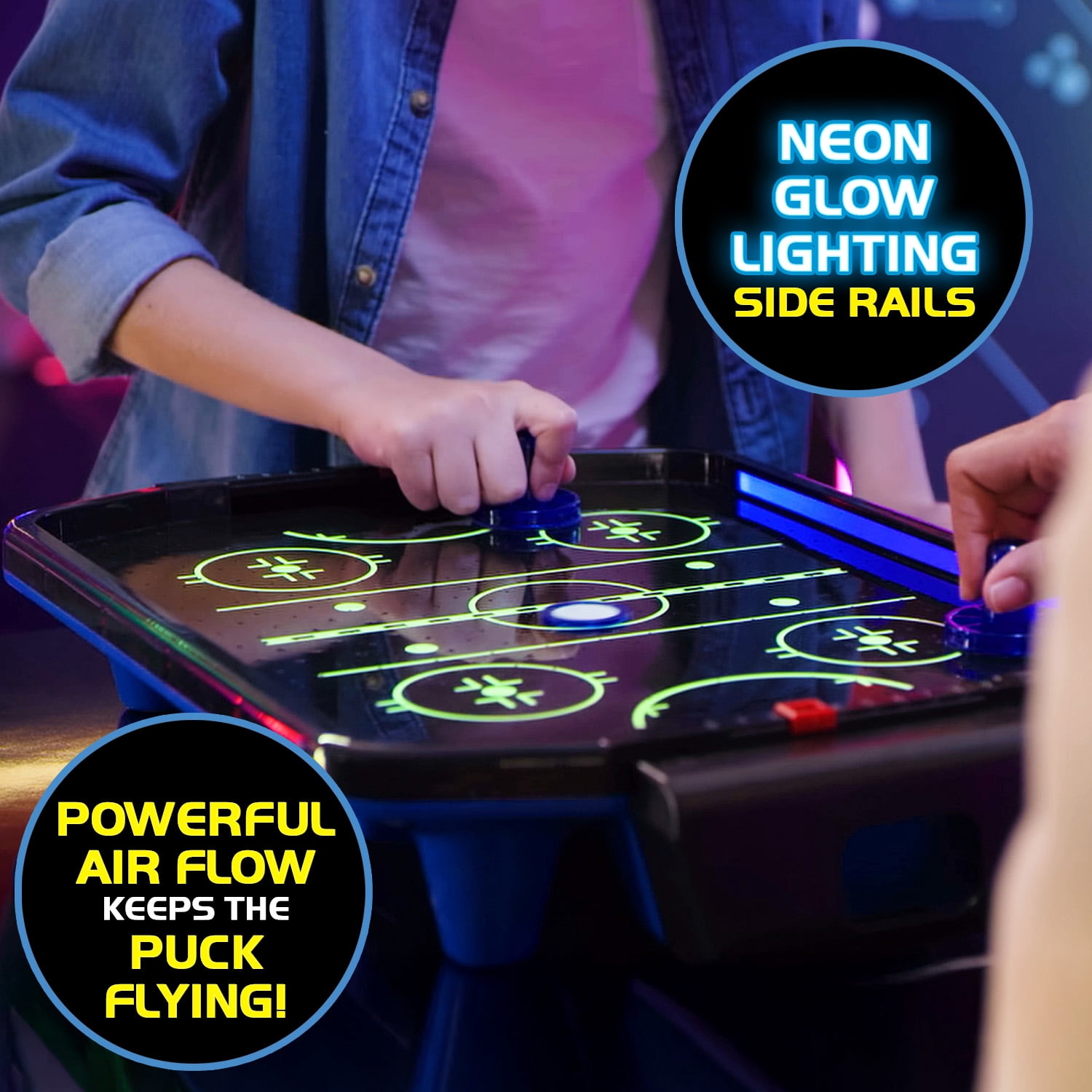 Table Air Hockey Pac-Man – Jeu 2 Joueurs Phosphorescent, Personnages Cultes, Motorisé – Série Premium