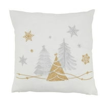 Saro Lifestyle Festive Flurries Christmas Trees and Snowflakes Down Filled Throw Pillow