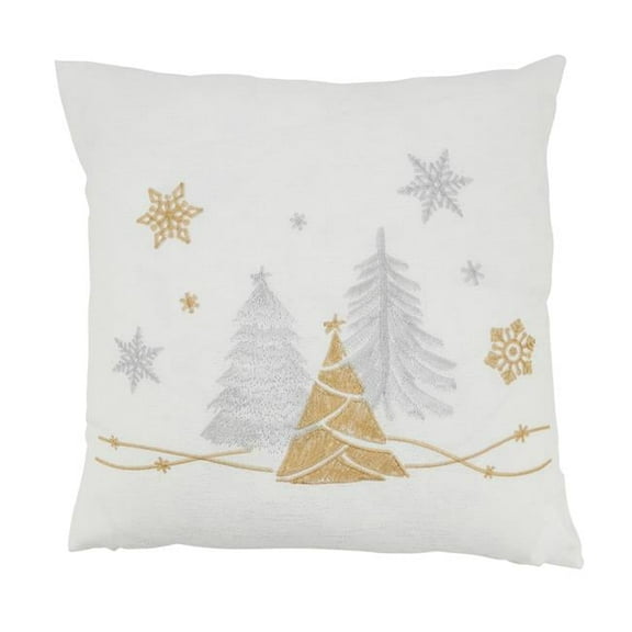 18 in. Festive Flurries Christmas Trees & Snowflakes Square Down Filled Throw Pillow, White