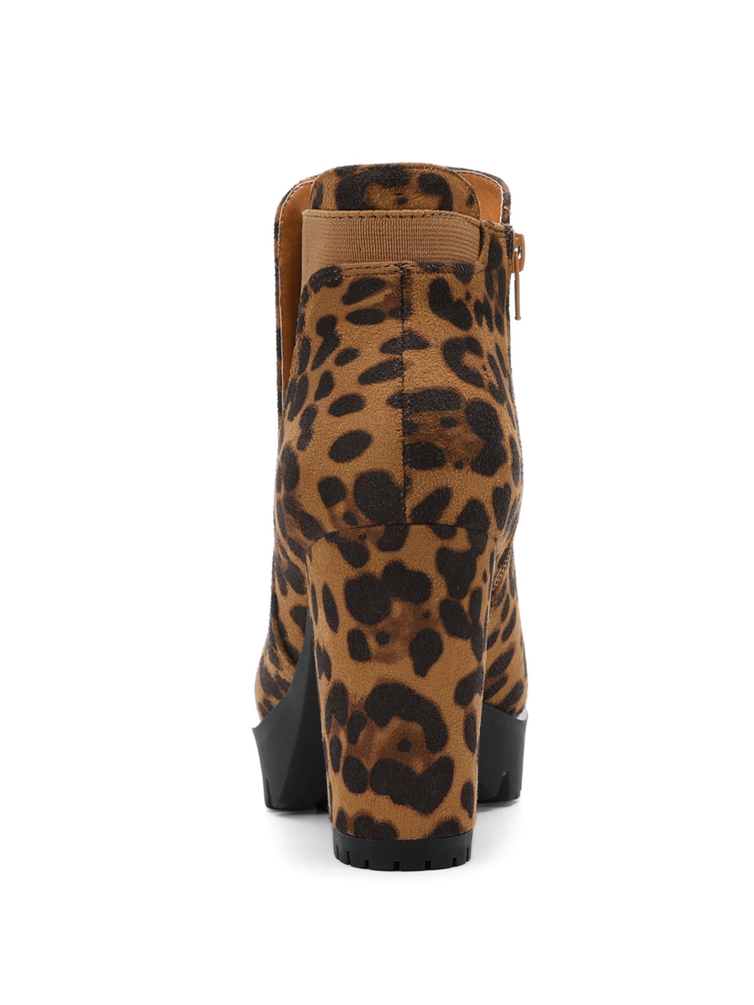 DARING DIVA Chunky High Heel Platform Zipper Chelsea Boots Leopard 7.5