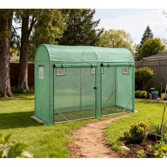 Walk-in Greenhouse, 4 Zipper Roll-up Windows & 2 Doors, UV Protecting PE Cover