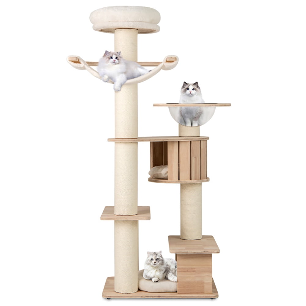 Spaco 69 Inches Tall Cat Tree with Cozy Top Perch and Washable Plush Cushions, Cat Tree, Beige