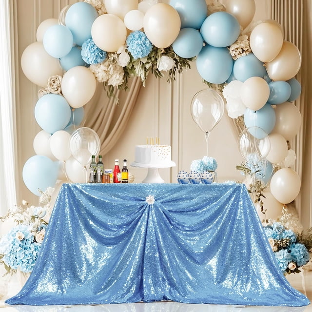 Partydelight Sequin Tablecloth Baby Blue 50""X80"" Rectangular Table Cloth For Wedding Sweetheart Christmas Other Events