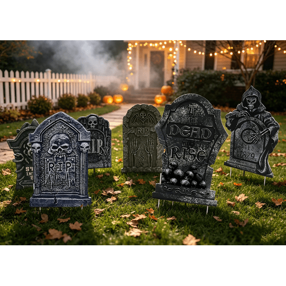 6 Pcs Tombstone Yard Sign Halloween Sign Decoration with Stakes Waterproof Gravestone Halloween Yard Sign Corrugated Plastic Halloween Outdoor Decoration