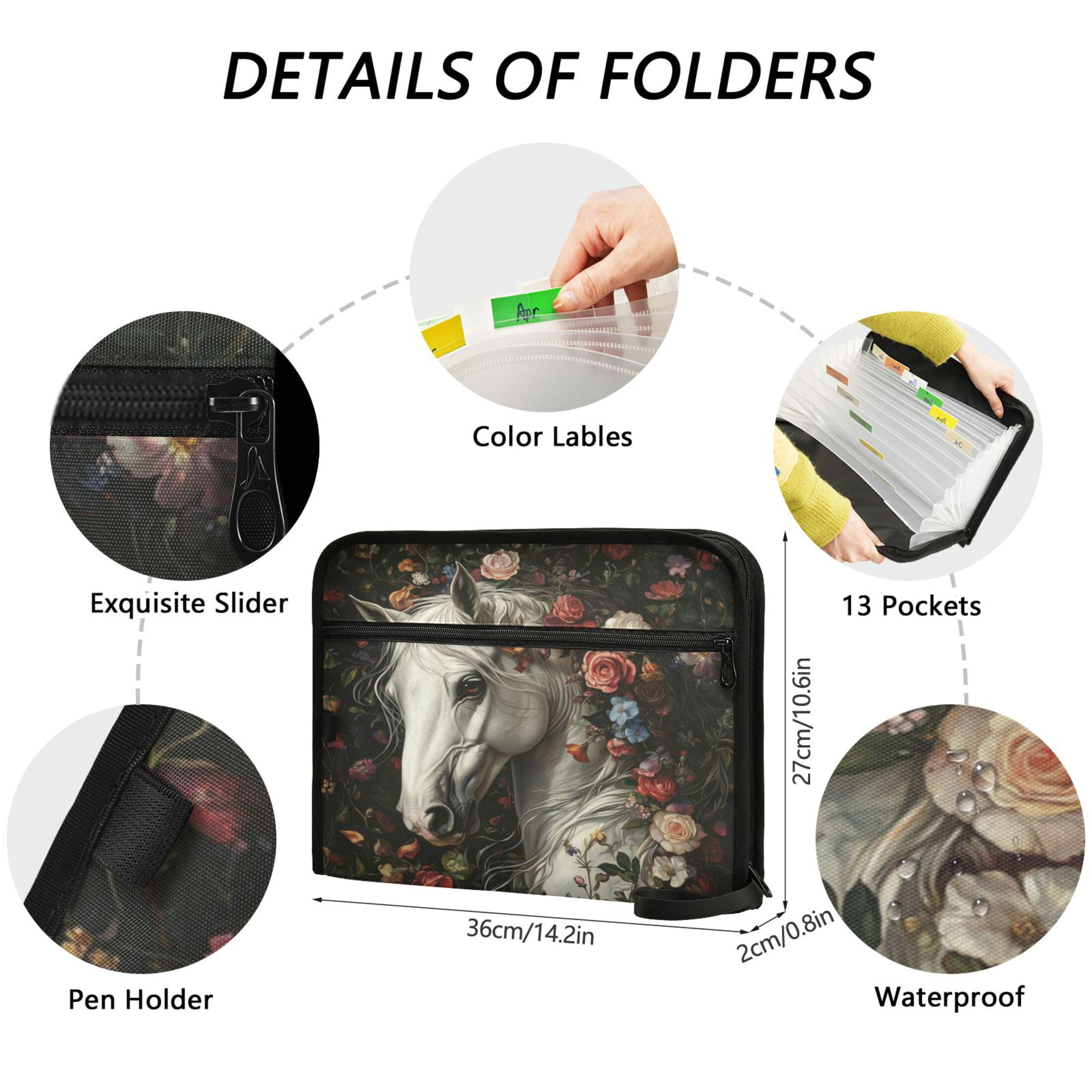 WOBOGO Rose Of Horse Expanding File Folder Letter Size Accordion Filing Organizer 13 Pocket Separate Organ Pocket