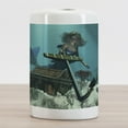 thumbnail image 2 of Mermaid Ceramic Toothbrush Holder, Mermaid in Ocean Discovering Pirates Treasure Chest Mythical Art Print, Versatile Countertop for Bathroom, 4.5" X 2.7", Azure Blue Brown Cream, by Ambesonne, 2 of 4