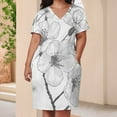 thumbnail image 3 of Elegant Monochrome Cherry Blossom Pattern Women's Summer Short Sleeve Casual Dresses Party Dress, 3 of 5