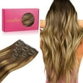 thumbnail image 1 of WENNALIFE Extensiones de cabello con clip de cabello humano real 24 pulgadas 4.23 oz 7 piezas Balayage marrón chocolate a caramelo rubio extensiones de cabello con clip en cabello humano Remy extensio, 1 of 5
