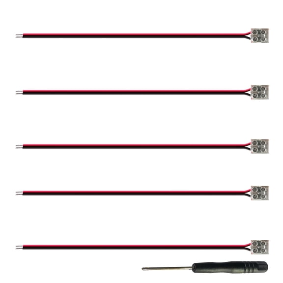 Fluflux 2-Pin Solderless Power Connector for 8mm LED Strip Lights, with Pre-Installed 6'' 20AWG Wire and 3M VHB Adhesive, 8mm COB Tape Light Connectors for Quick, Secure Connection (Pack of 5)
