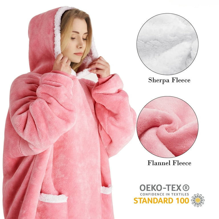 ZOPZO Wearable Hoodie Blanket Sweatshirt Blanket for Adults and Kids 37 x 33 Pink
