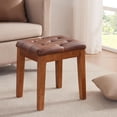 thumbnail image 6 of Upholstered Ottoman Stool with Padded Seat, Tufted Vanity Stool with Solid Wood Legs, Accent Stool, Faux Leather Retro Brown, 6 of 6