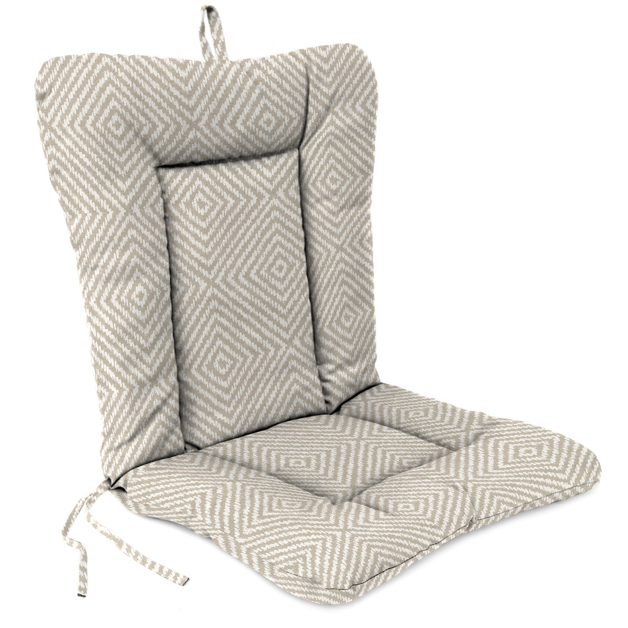 Jordan Manufacturing 38" x 21" Encore Birch Taupe Diamond Rectangular Outdoor Wrought Iron Chair Cushion with Ties and Hanger Loop (2 Pack)