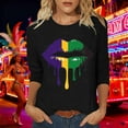 thumbnail image 4 of Mardi Gras Womens Top Plus Size Crew Neck Funny Graphic Blouse Trendy Carnival 3/4 Sleeve Holiday Shirts Casual Party Tunic Fat Tuesday Sweatshirts, 4 of 7