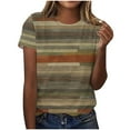thumbnail image 2 of JTZGDY Summer Tops for Women Loose Fit Casual Striped Color Block Print Short Sleeve Crewneck Graphic T-Shirts Trendy Oversized Basic Tunic Blouse Multicolor#08 L, 2 of 5