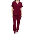 thumbnail image 2 of Conjunto de uniforme exfoliante para mujer, trajes de trabajo, Top de enfermera y pantalones para correr, ropa cómoda con cuello en V, Top exfoliante, Rojo, 2 of 8