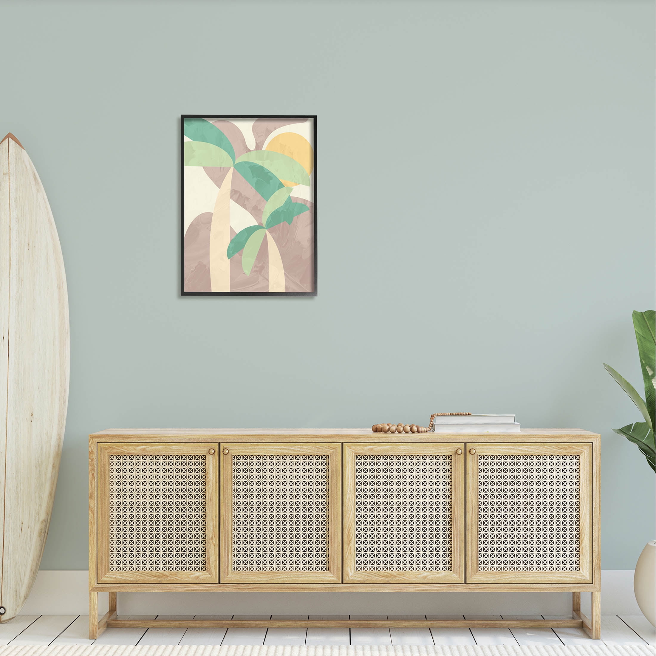 Abstract Summer Palms Shapes Botanical & Floral Graphic Art Black Framed Art Print Wall Art