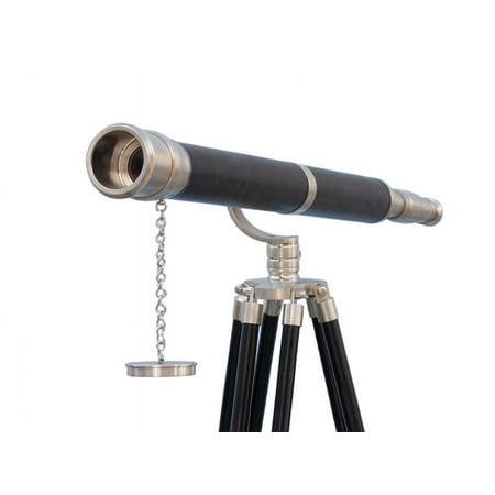Floor Standing Brushed Nickel With Leather Galileo Telescope 65" - Marine Telescope - Nautical Home Decor