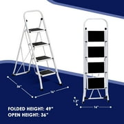 4 Step Ladder, Upgo Folding Step Stool with Extra Wide Anti-Slip Pedal, 330lbs Lightweight Portable Sturdy Steel Ladders with Handgrip for Household Kitchen Office Outdoor