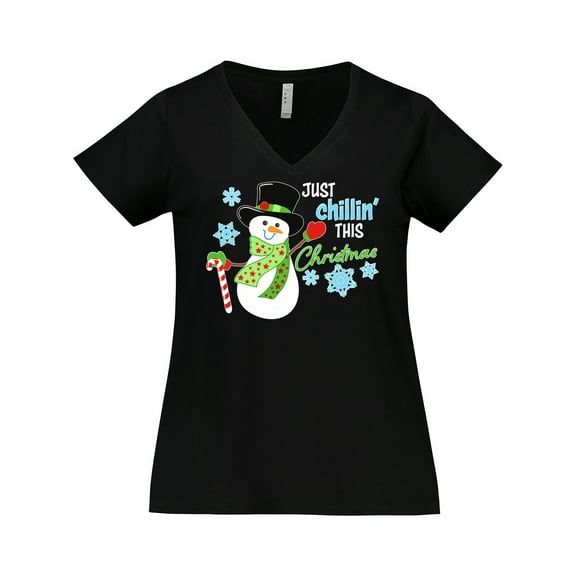 Inktastic Just Chillin' This Christmas Fun Snowman in Top Hat Women's Plus Size V-Neck T-Shirt