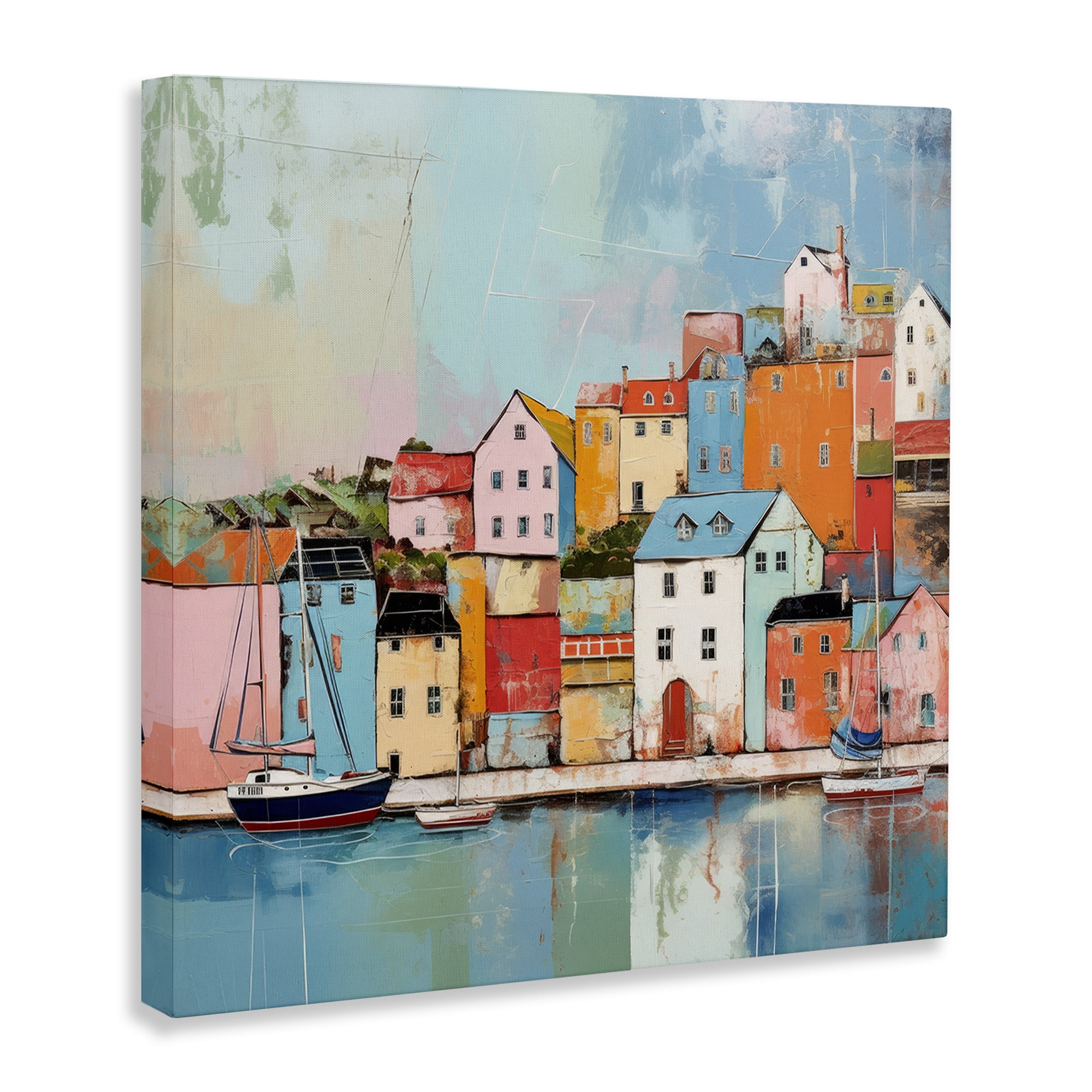 Stupell Industries Seaside Neighborhood Painting Transportation Painting Gallery Wrapped Canvas Art Print Wall Art, 36 x 36