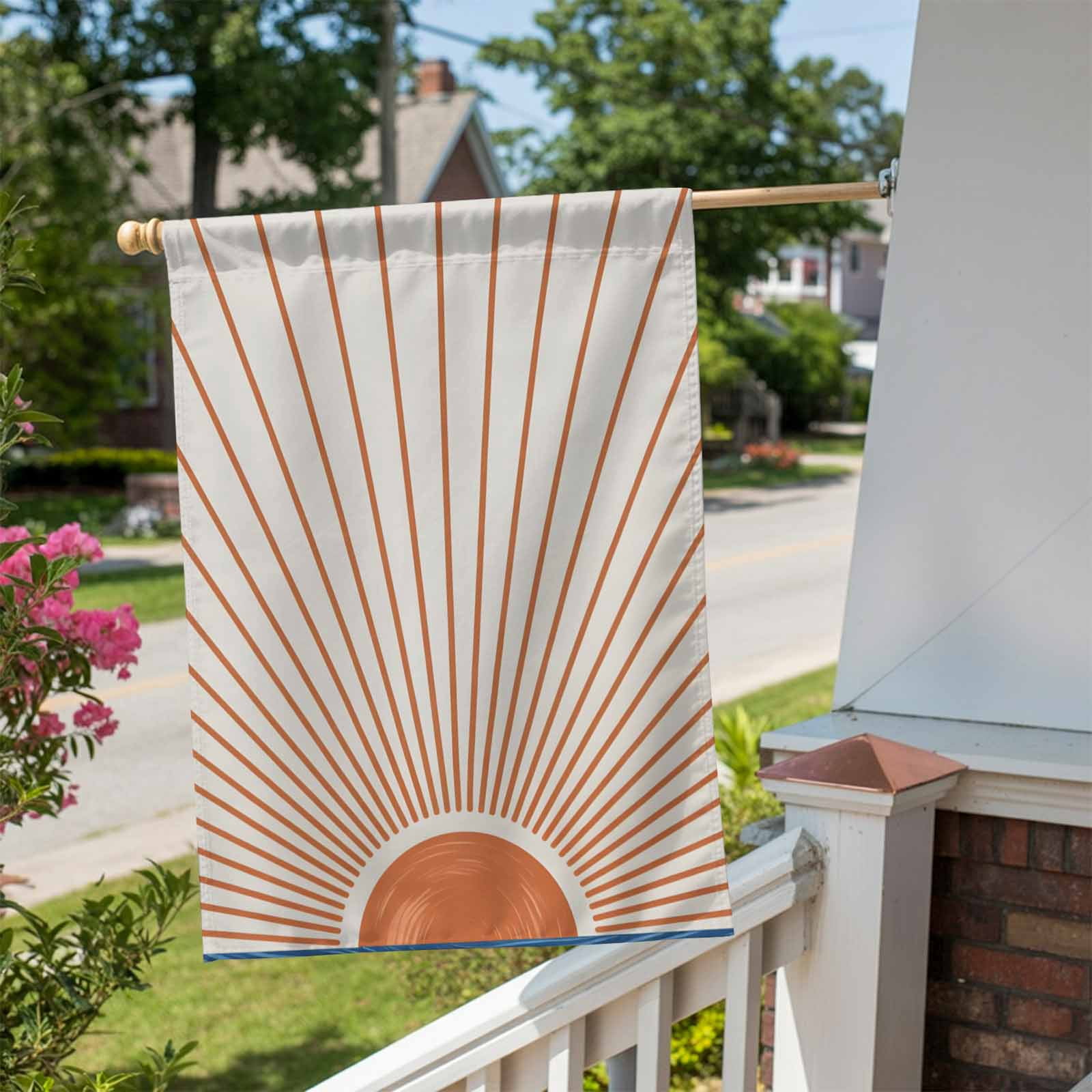 Orange Sunshine House Flag 28 x 40 Inches, Modern Abstract Simple Lines Sunshine Watercolor Sun Beige Weather Proof Outdoor Patio Flags Double Sided Small House Decoration for Yard Lawn Outside Home