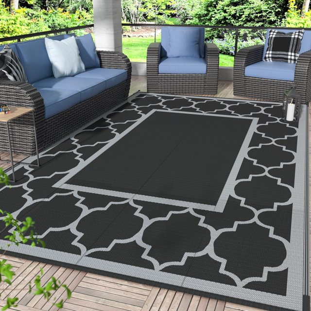 GENIMO Outdoor Rug Waterproof for Patio Decor, Foldable Reversible Plastic Straw Area Rugs Mat for Camper, Outside Carpet for Rv, Deck, Porch, Picnic, Beach, Balcony