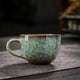 thumbnail image 5 of Taza de café Raku verde, diseño vintage con patrón para lattes y desayuno, 5 of 6