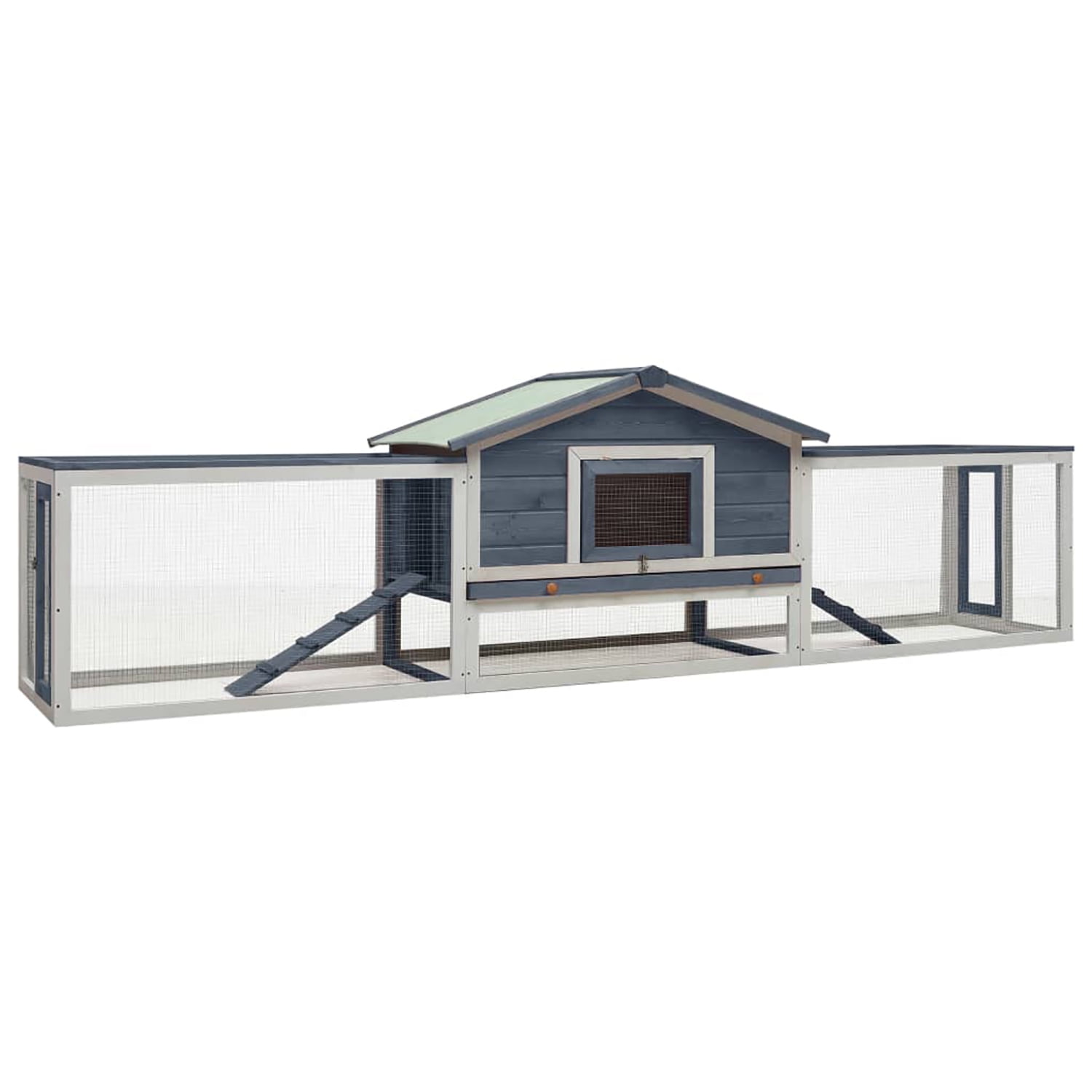 Pefilos 122" Multi-Level Wooden Rabbit Hutch with Run Outdoor and Indoor Bunny Condo, Large Rabbit House with Green Roof and Easy-Clean Tray, Gray Pefilos 122" Multi-Level Wooden Rabbit Hutch with Run Outdoor and Indoor Bunny Condo, Large Rabbit House with Green Roof and Easy-Clean Tray, Gray