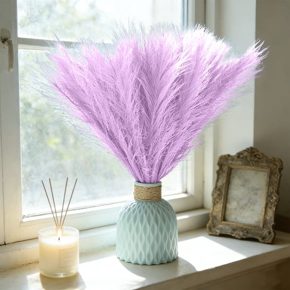 Tallos de hierba de la Pampa artificialmente secos: decoración de lavanda artificial y esponjosa para arreglos florales de estilo bohemio, ideales para rellenar jarrones en bodas o cualquier o