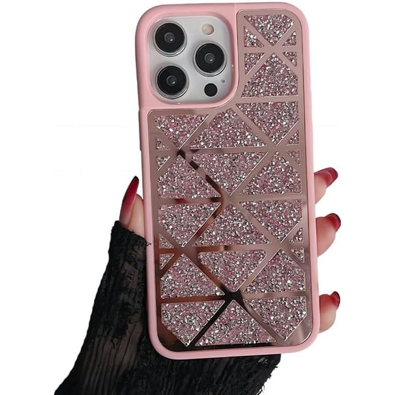 for iPhone Case,Luxury ElectroPlated Rhombus Sparkle Sparkly Diamend Bumper Camera Lens Protection Soft Shockproof Phone Case (Pink,iPhone 14)