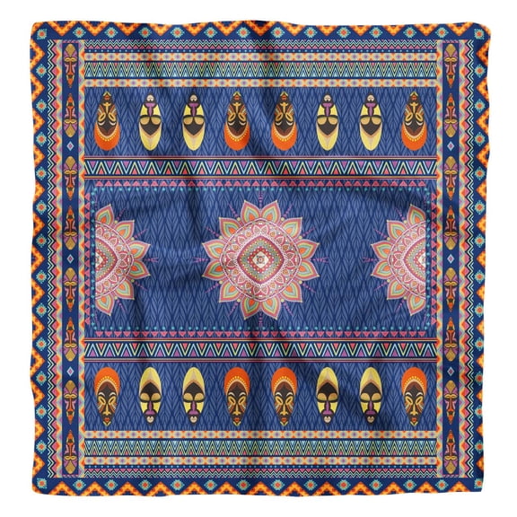 Phagun Blue Tribal African Pure Silk Printed Head Bandanas Summer Neck Wrap Square Scarf