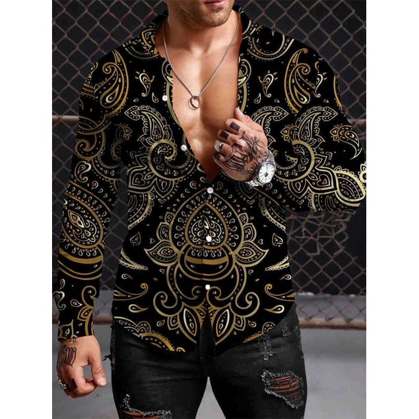 Camisa bohemia Y2K para hombre camisas con estampado 3D a la moda camisa informal de manga larga de gran tamaño ropa ajustada tops