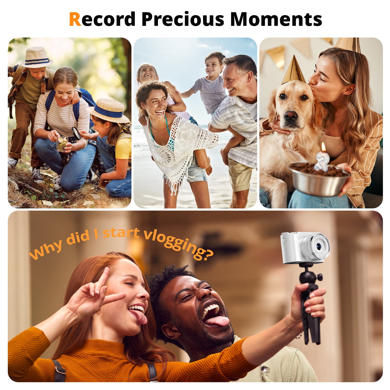 Digital Camera for Photography 4K 64MP Vlogging Camera for YouTube with 32GB SD Card, 2x Battery Charger, 16X Zoom Point and Shoot Video Camaras, Dual Lens Flash Autofocus (White)