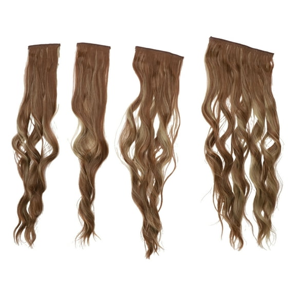 Unique Bargains 1 Set Water Ripple Curls Hair Extensions High Temperature Fiber 22in Hair Extension Tape Mixed Brown