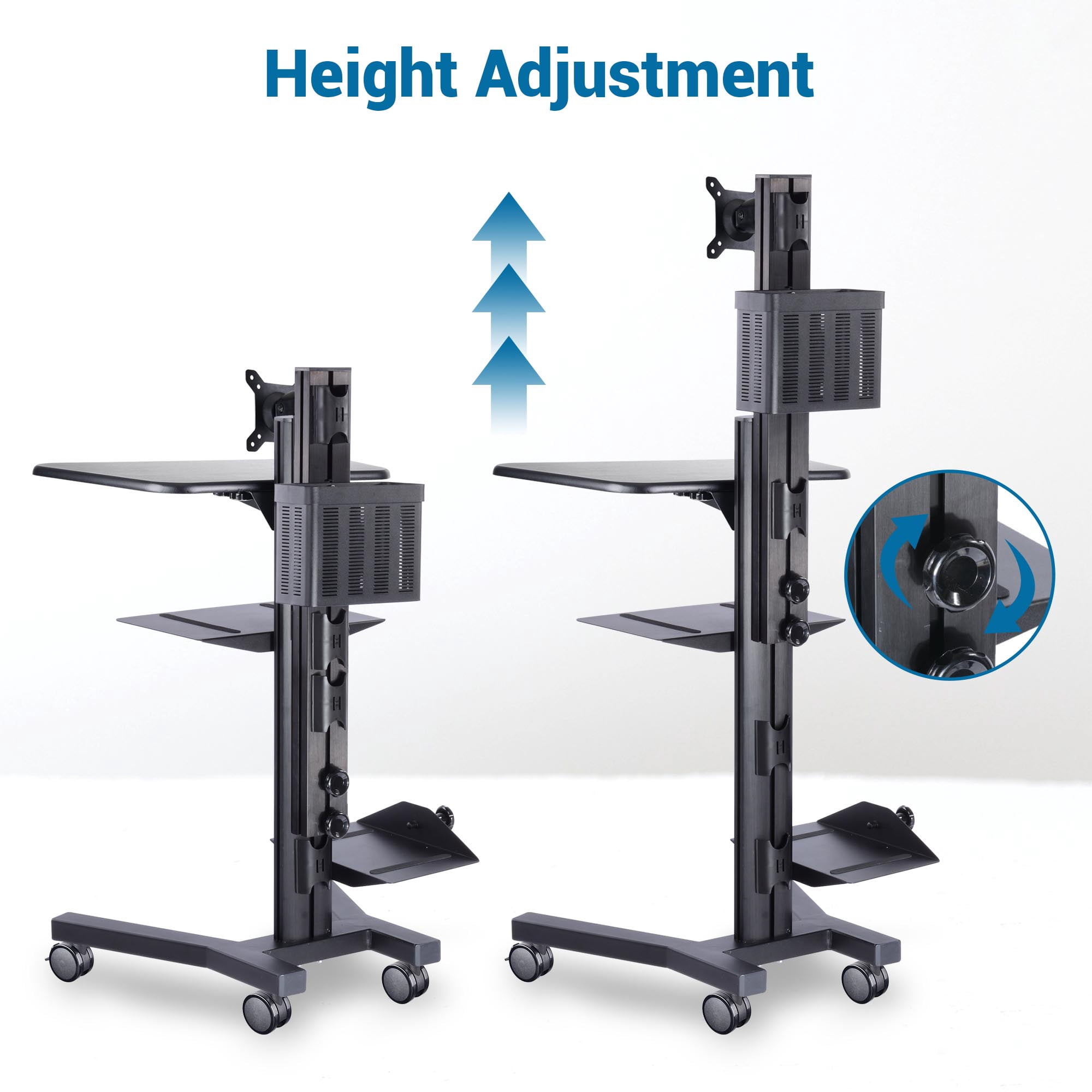 Yescom NexusX Core Mobile Computer Cart PC Stand Workstation on Wheels Monitor Mount Adjustable Hospital Office ANSI/BIFMA X5.5-2021 Certificated