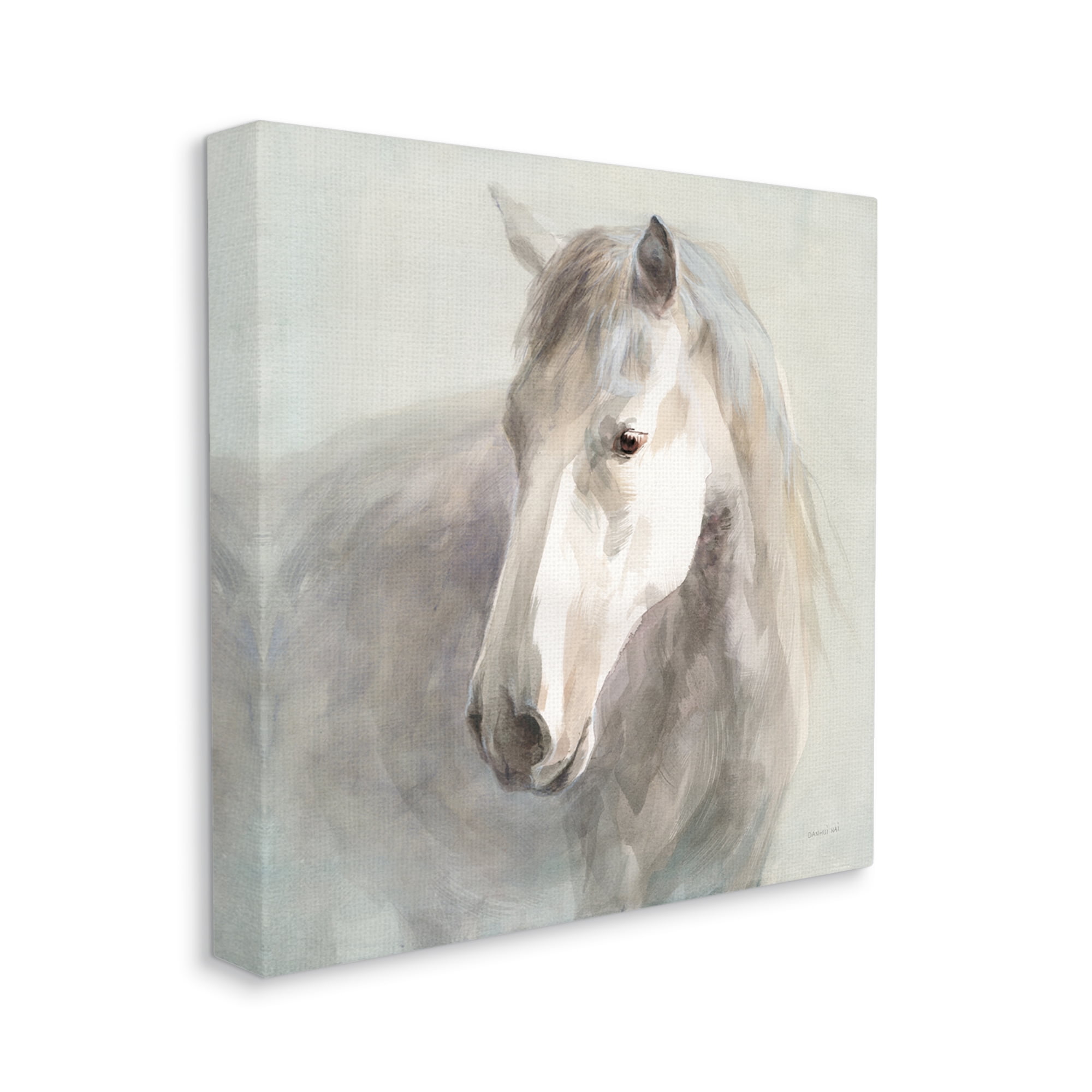 Stupell Industries White Horse Painting Animals & Insects Painting Gallery Wrapped Canvas Print Wall Art, 36 x 36