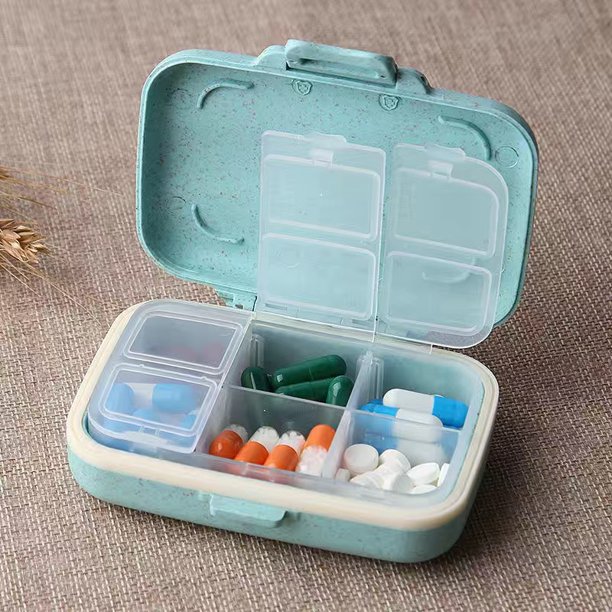 Organizador de pastillas de viaje con 6 compartimentos, organizador semanal de pastillas, cajas de almacenamiento de medicamentos con pastillero diario de fibra de trigo para guardar vitaminas y medi TUNC Sencillez