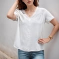 thumbnail image 4 of PNTUTB Summer Women's Casual Solid Color Lace Trimmed Patchwork V Neck Pullover Loose Short Sleeve T Shirts, 4 of 6