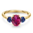 thumbnail image 3 of Gem Stone King 1.85 Ct Red Created Ruby Blue Created Sapphire 18K Yellow Gold Plated Silver Ring, 3 of 6