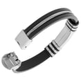 thumbnail image 2 of Stainless Steel Black Rubber Silicone Silver-Tone Twisted Cable Rope Mens  Bracelet, 2 of 3