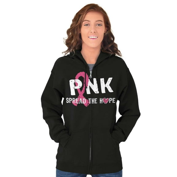 Pink Spread The Hope Breast Cancer Zip Hoodie Sweatshirt Women Brisco Brands S